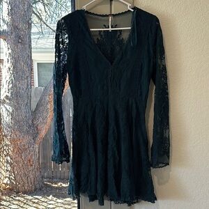 Free People Dark Aqua Long Sleeve Lace Dress